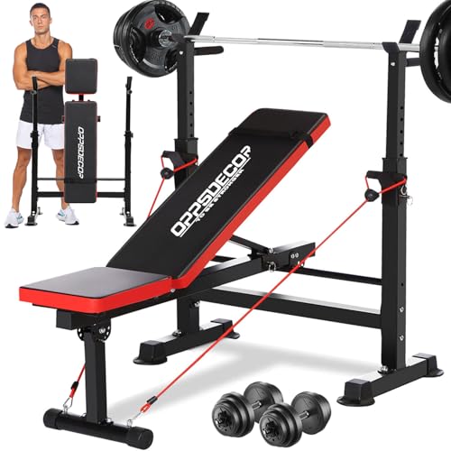 OPPSDECOR 6 in 1 660lbs Weight Bench Set with Squat Rack, Bench Press Set with Barbell Rack
