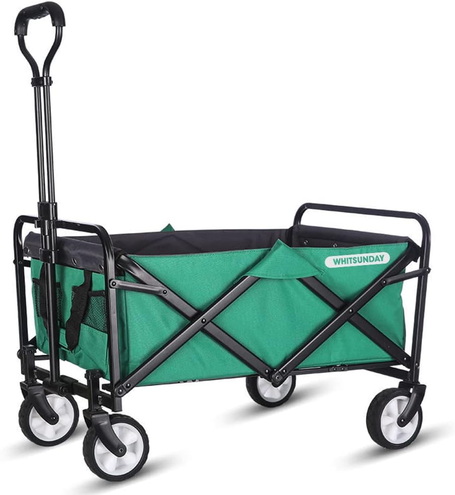 WHITSUNDAY Collapsible Folding Garden Outdoor Park Utility Wagon Picnic Camping Cart 5“ Solid Rubber Wheels (Compact Size, Grey)