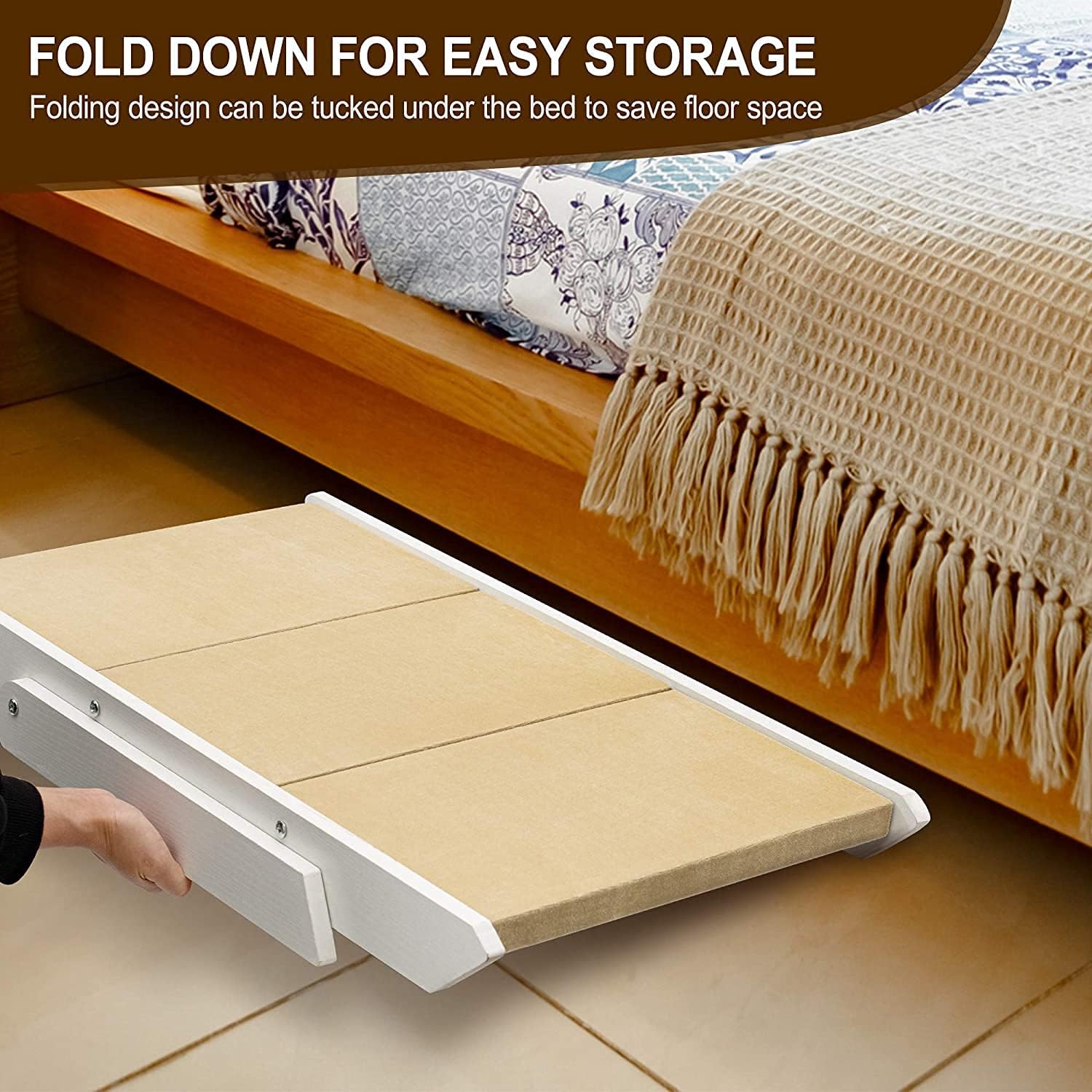 Niubya Wooden Foldable Dog Stairs, Portable 2-in-1 Pet Ramp for Small to Large Dogs and Cats, Nonslip 3-Step Dog Steps for High Beds, Couch and Cars