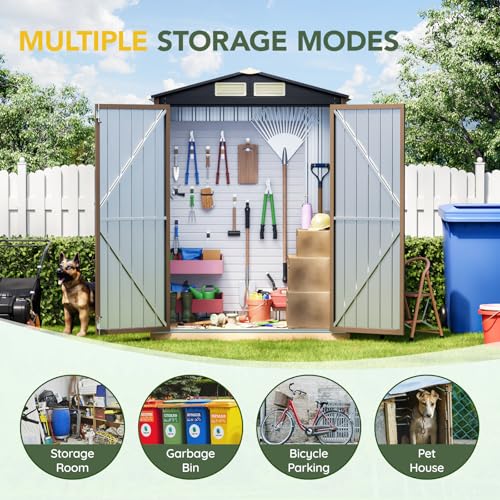 6x4FT Outdoor Steel Storage Shed with Clear Window, Lockable Doors, Weather-Resistant Metal Tool Shed for Garden, Backyard, Patio, and Utility Storage