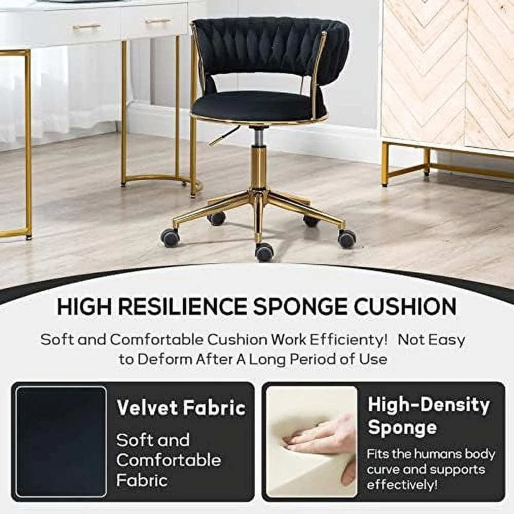 Velvet Office Desk Chair with Hand Woven Backrest  ° Swivel