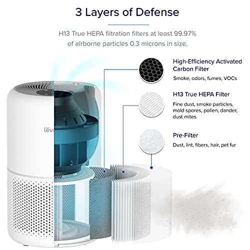 LEVOIT Air Purifiers for Home Bedroom, HEPA Sleep Mode, AHAM VERIFIDE, Smart WiFi for Home Large Room, Quiet Cleaner for Pet Hair, Allergies, Dust