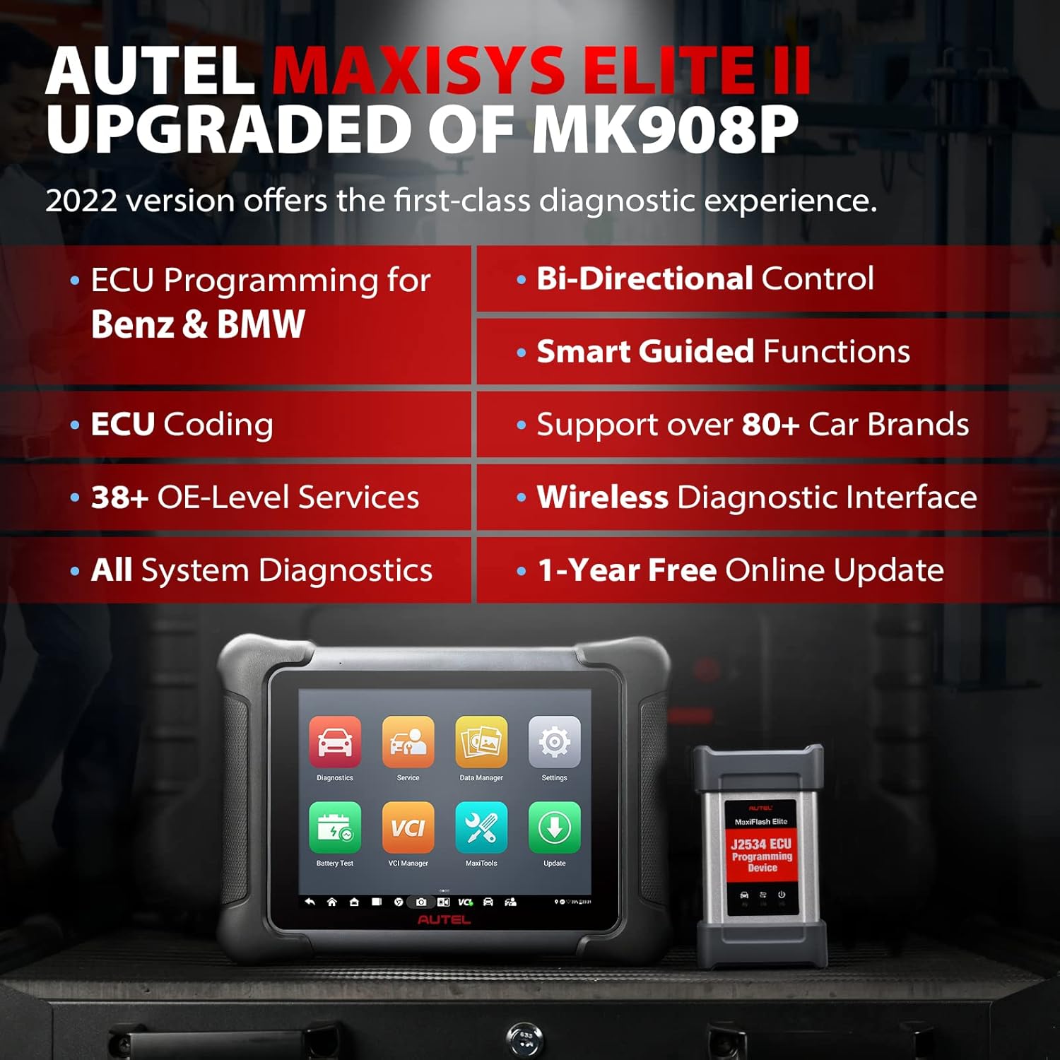 Autel Scanner MaxiSYS Elite II, 2022 New Model of Autel Maxisys Elite / MK908P / MS908SP Diagnostic Scan Tool with J2534 ECU Programming & Coding