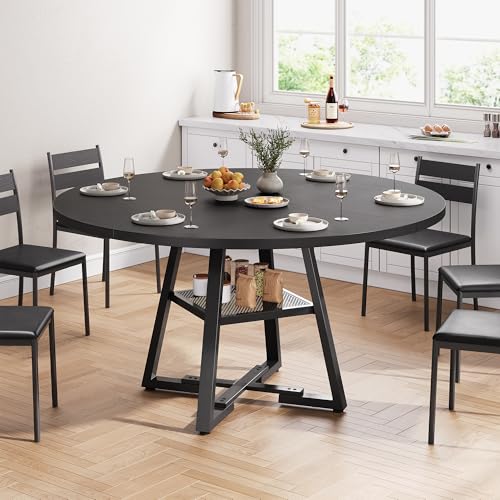 Round Dining Table for 4,Kitchen Dining Room Circle Dinner Pedestal Table,Space Saving Wood Kitchen & Dining Room Furniture (Vintage, 47In)