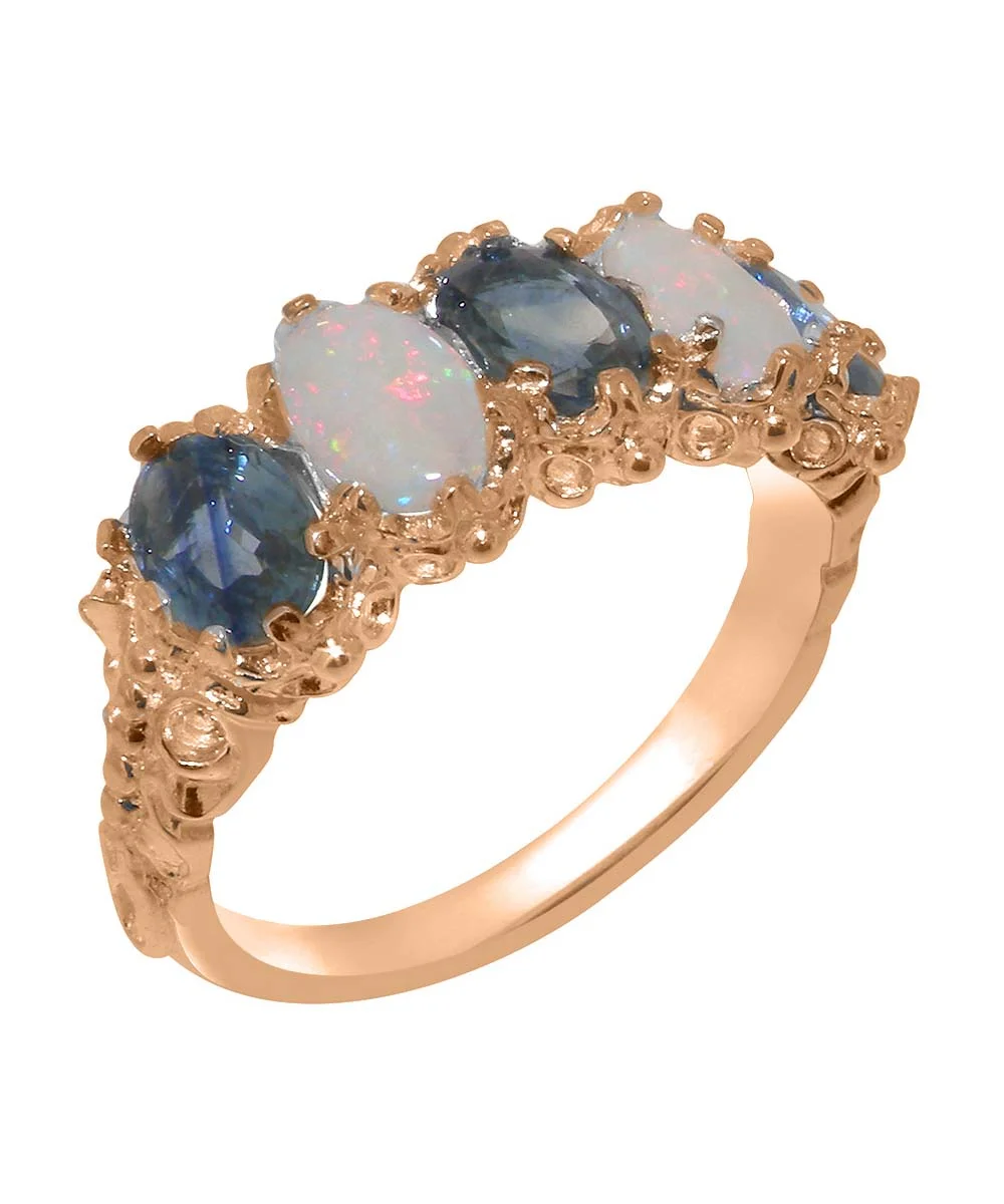 LBG British Made 18k Rose Gold Natural Sapphire & Opal Womens Eternity Ring - 33 size options - Size 10