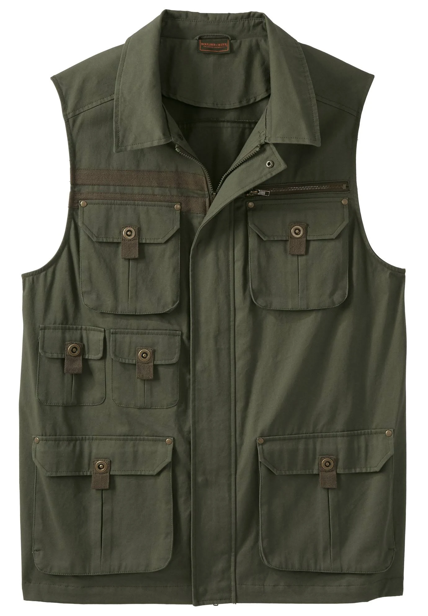 Men&s Big u0026 Tall Boulder Creek Multi Pocket Vest by Boulder Creek in Olive (Size 5XL)