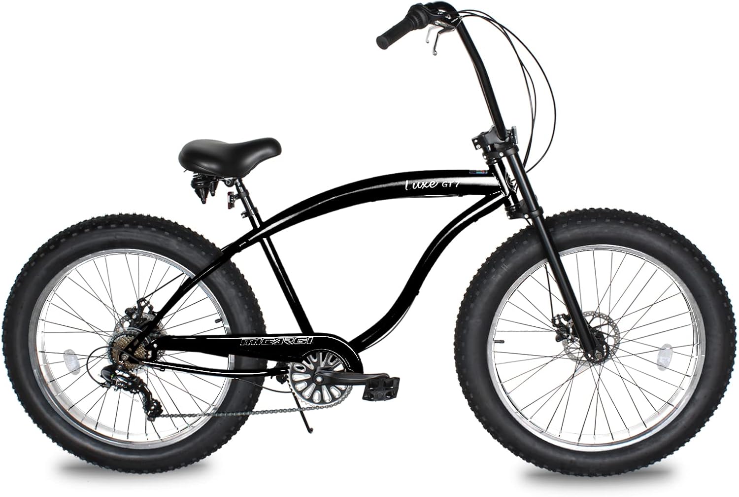 Micargi Luxe & Bronco3.0 26 Inch Beach Cruiser Bike for Men,Steel Frame,1/7 Speed,Hi-Rise Handlebar,Three Piece Cranksets, Fat Alloy Rim 80mm