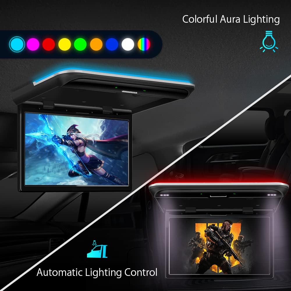 XTRONS Android Car Overhead Player 15.6 Inch Wide IPS Screen Car Roof Mount Monitor with Built-in Stereo Speakers Flip Down Overhead Car Monitor