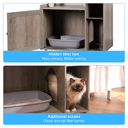 Hey-brother Cat Tree with XL Litter Box Enclosure, All-in-one Cat Tower for Indoor Cats with Large Hammock, Bed, Food Station, Scratching Posts