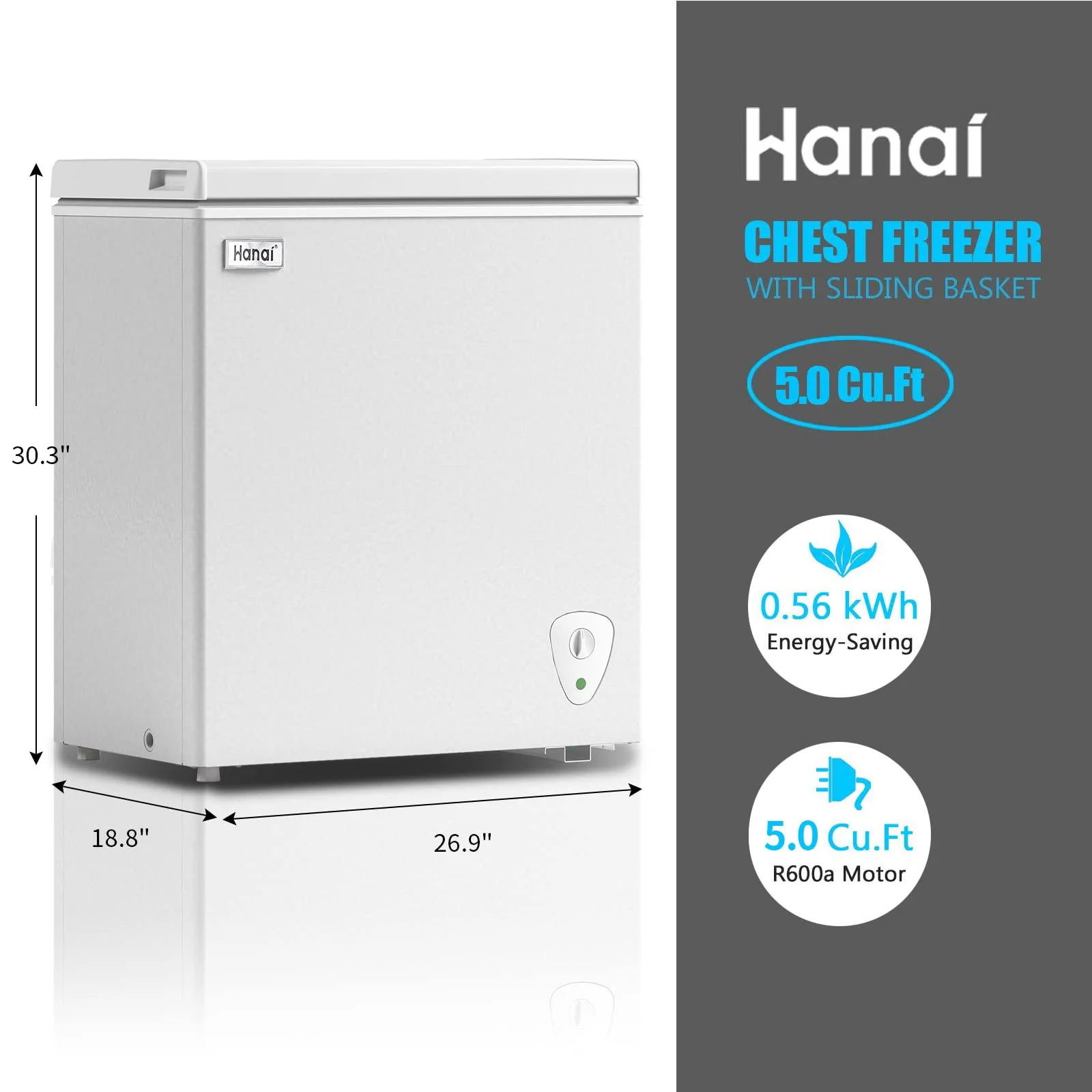 5.0 Cubic Chest Freezer - Compact Deep Freezer with Top Open Door and Removable Storage Basket, 7 Gears Temperature Control, Energy Saving