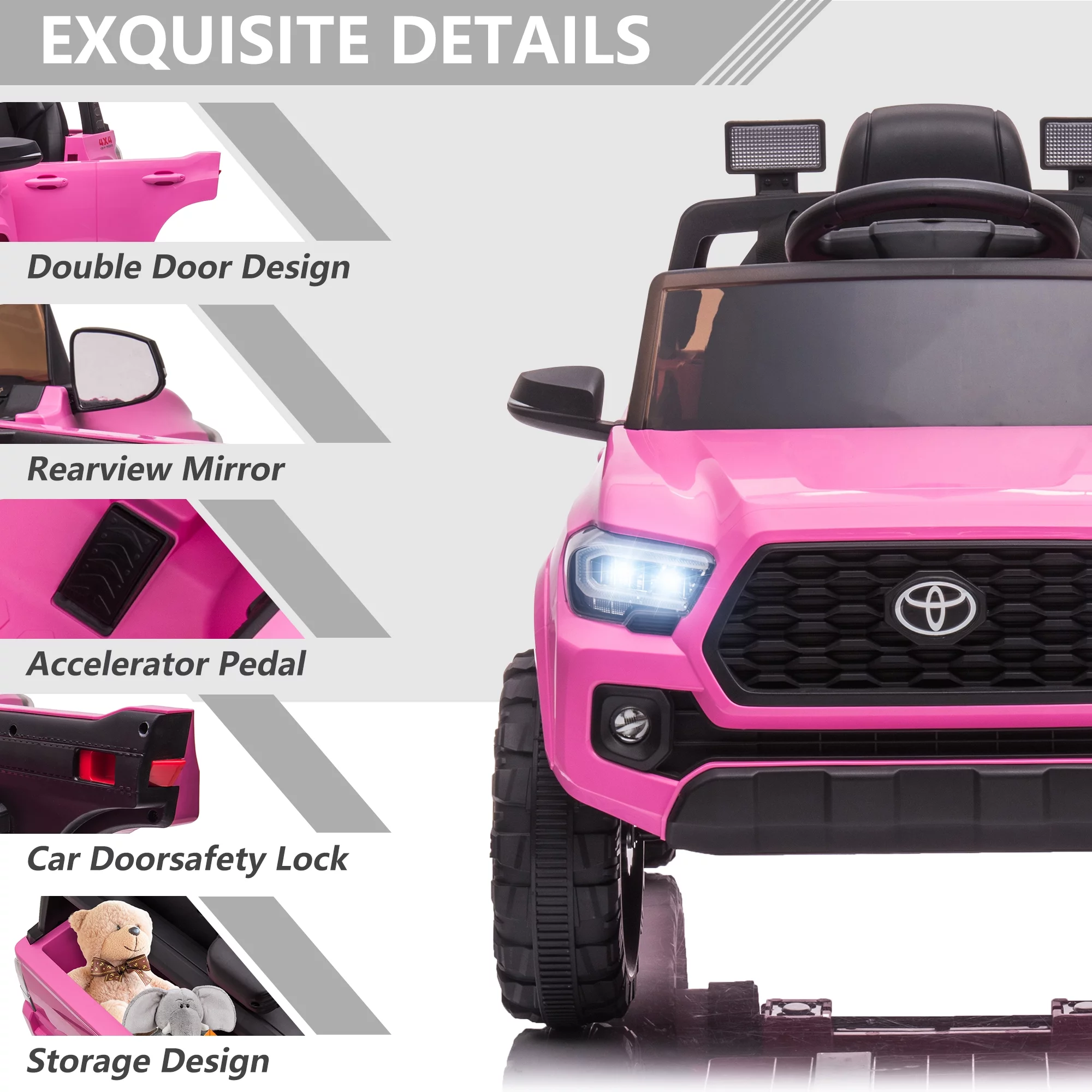Licensed Toyota Tacoma Electric Ride on Vehicle for Kids, 12V Powered Ride on Car Toys with Remote Control, LED Lights, MP3 Player, Gray