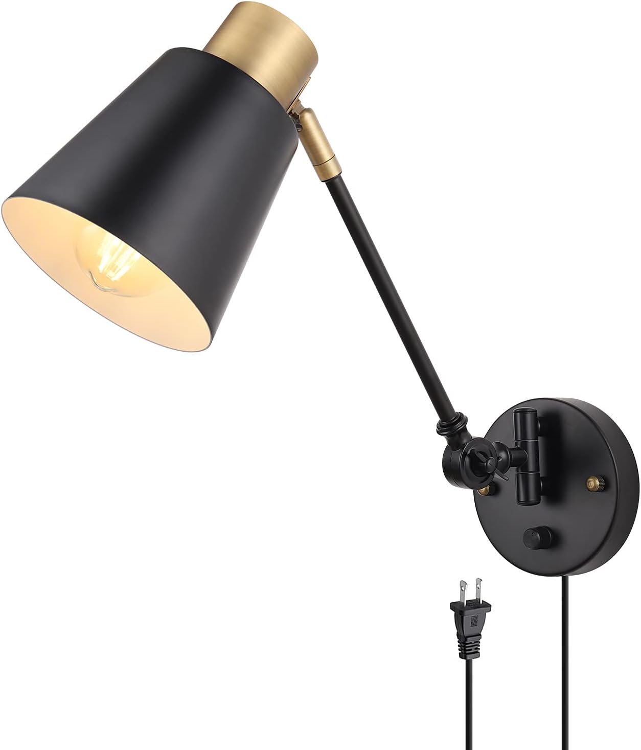 Dimmable Wall Lamp with Plug in Cord, ENCOMLI Plug in Wall Sconces, Swing Arm Sconces Wall Lighting with On Off Switch