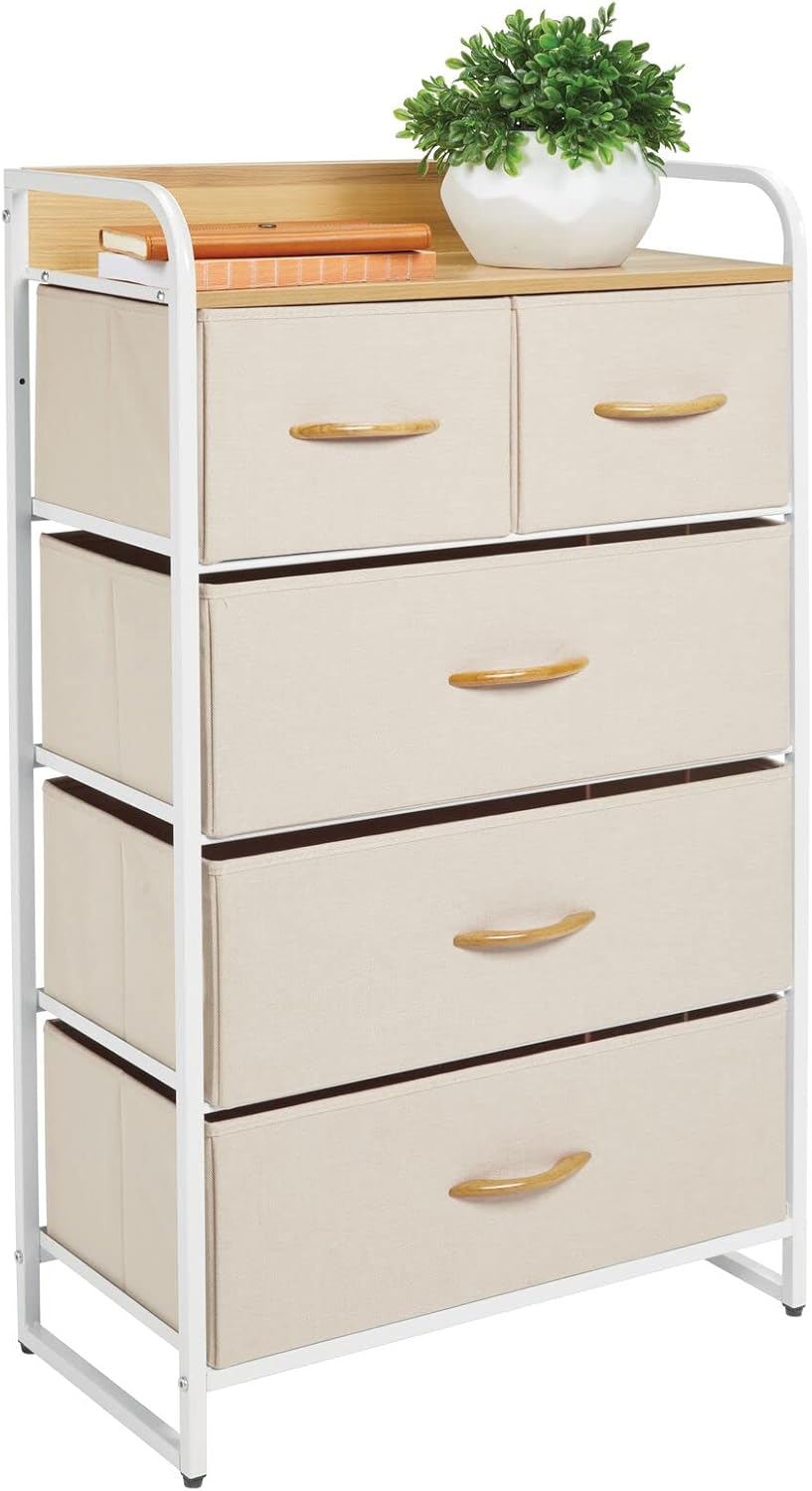 mDesign Tall Dresser Storage Chest - Vanity Furniture Cabinet Tower Unit for Bedroom, Office, and Closet - Textured Print - 5 Removable Drawers