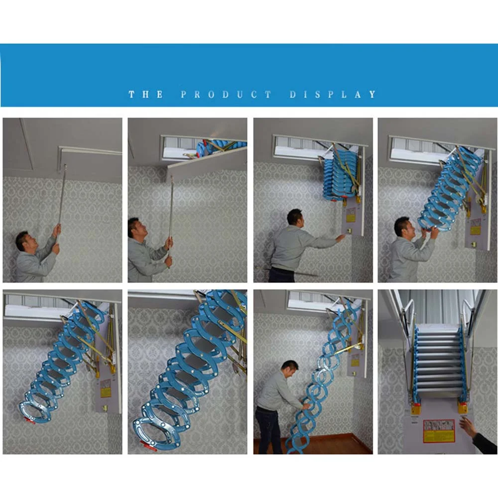 Techtongda Attic Ceiling Ladder Loft Wall Stair Attic Extension Ladder 9.8ft Vertial Height Blue-White Carbon Steel