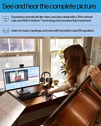 HP 27h Full HD Monitor - Diagonal - IPS Panel & 75Hz Refresh Rate - Smooth Screen - 3-Sided Micro-Edge Bezel - 100mm Height/Tilt Adjust