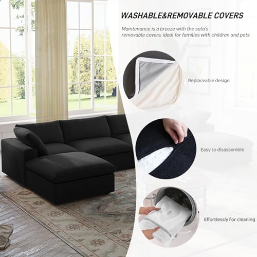 160.6" Cloud Couch Modular Sectional Sofa for Livingroom,Oversized Convertible Sofa with Storage Ottomans,6 Seat Wide Couches
