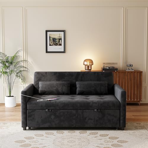 Sofa Bed, Loveseat 3-in-1 Sleeper Sofa with Pull Out Bed, Pockets and USB