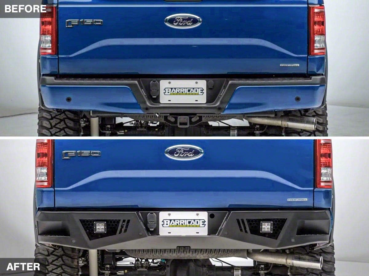 Barricade Extreme HD Rear Bumper with LED Fog Lights Compatible with Aftermarket Hitches Compatible with 15-20 F-150, Excluding Raptor