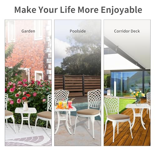 HOMEFUN Bistro Table and Chairs Set of 2 Outdoor 3 Piece Patio Set, Rose Pattern Cast Aluminum Bistro for Garden Balcony