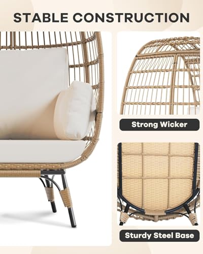 GAOMON Egg Chair, Oversized Wicker Outdoor Chairs with Luxury Cushions