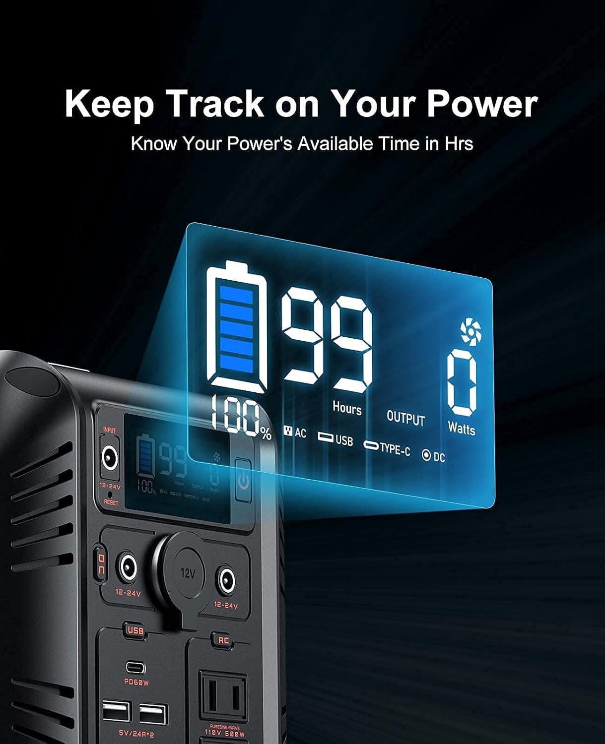 BIBENE 500W Portable Power Station CN505, 614Wh Solar Generator with PD 60W USB-C, 110V Power Supply AC Outlet for Outdoor Camping