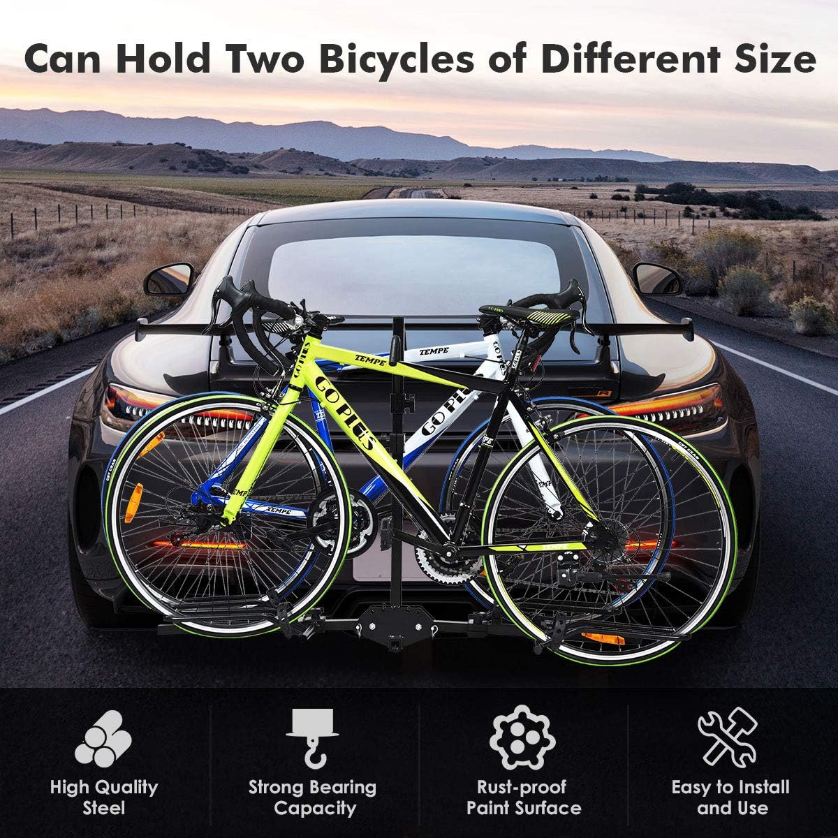 Goplus 2-Bike Hitch Mount Rack Hitch Mounted Bike Carrier Foldable Receiver 2