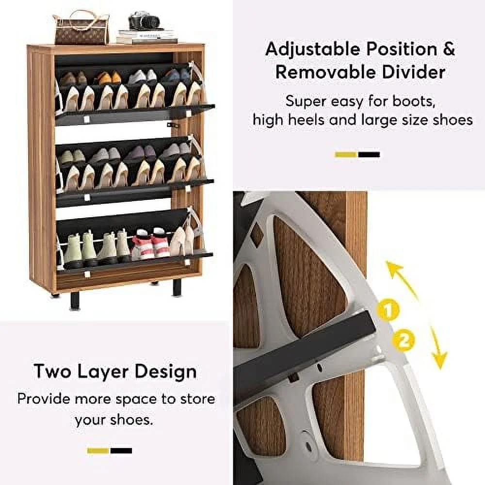 HOOMHIBIU 3 Drawer Shoe Cabinet  Freestanding Shoe Rack  Organizer with Flip Door  Modern Tipping Bucket Shoe Cabinet for Entryway  Hallway  Bedroom