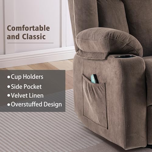 Rocker Swivel Recliner Chair for Adults, Overstuffed Large Manual Recliner Glider with Massage and Heat