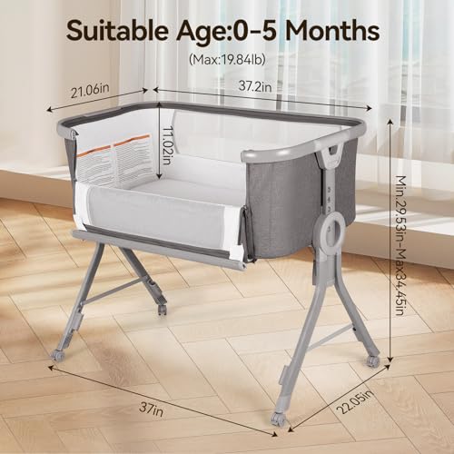 3 in 1 Baby Bassinet Bedside Sleeper, Breathable Mesh Safe Bedside Bassinet for Baby, Easy Assemble & Folding Portable Bassinet