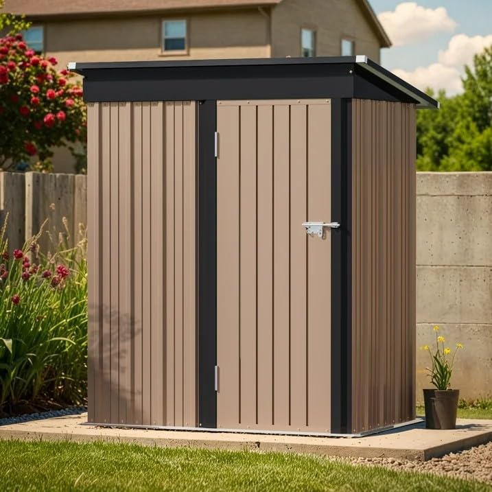 Greesum 5×3 FT Outdoor Storage Shed, Metal Storaged Sheds Without Floor, Tool Sheds with Lockable Doors and Sloping Roof for Garden, Patio, Backyard