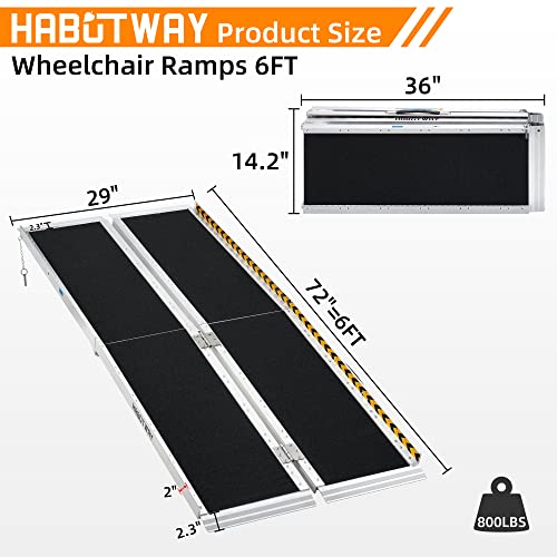 HABUTWAY 6ft Wheelchair Ramp, Portable Wheelchair Ramp with Support Legs, Double Non-skid Ramp Hold Up to 800Lbs, Threshold Ramp for Home,Stairs