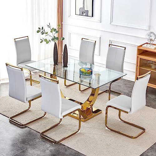 63" Glass Dining Table for 6-8, Large Rectangular Dining Room Table