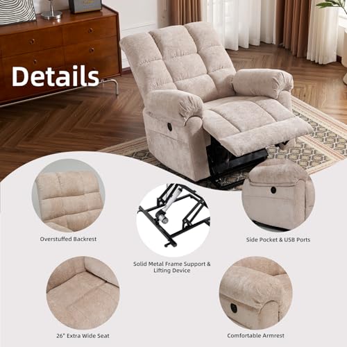 Oversized Power Lift Recliner Chair with Massage and Heat for Elderly, 26" Extra Wide Lift Chair for Big and Tall