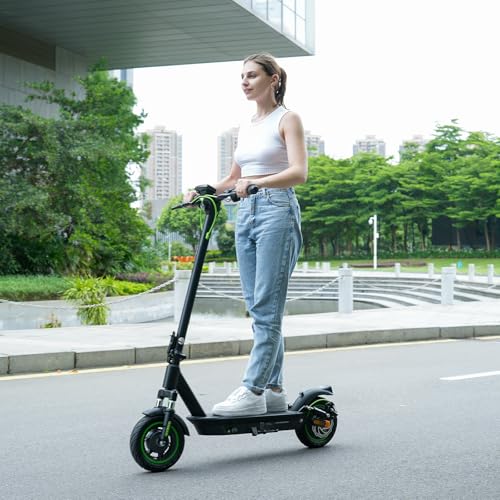 Electric Scooter for Adults, 800 Powerful Motor, 10 Inch Tires, 25/28 MPH Top Speed, 30/32 Miles Long Range, Dual Disc Brakes & Shock Absorber