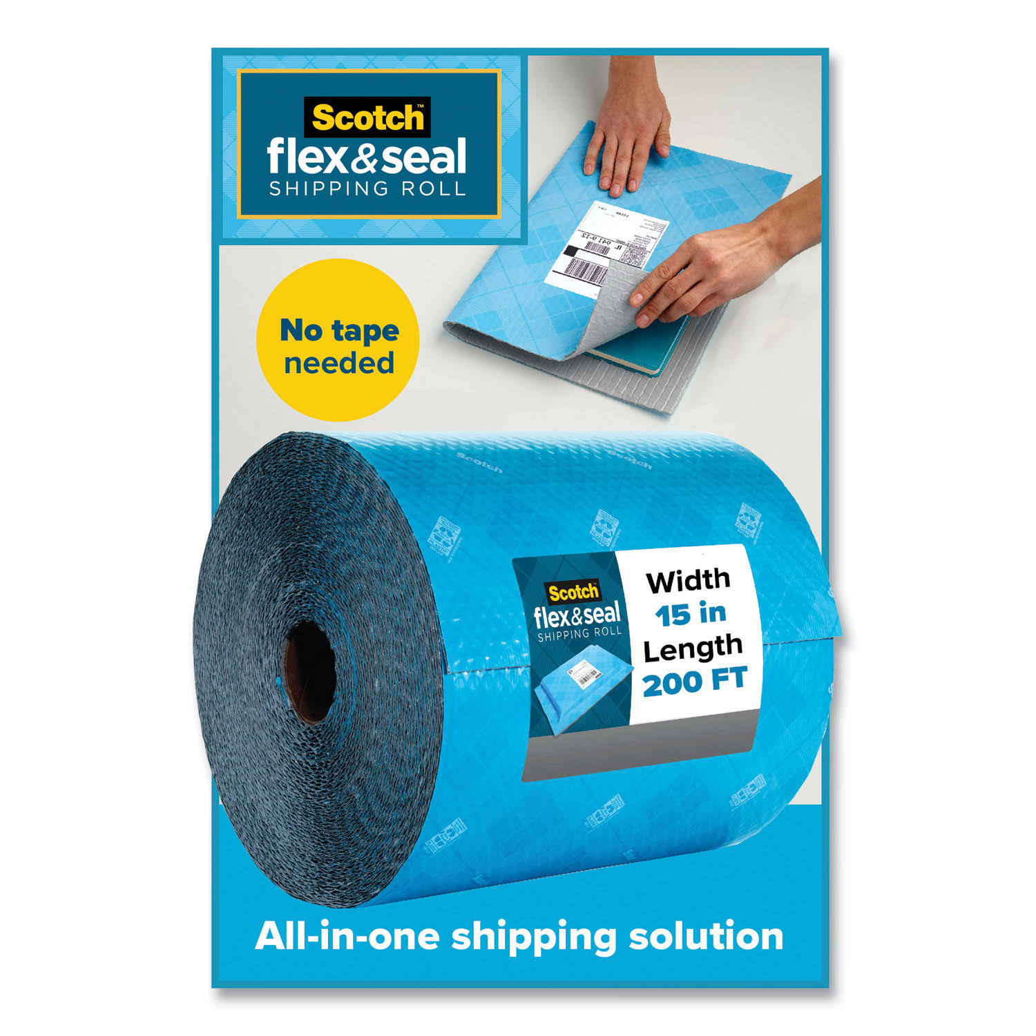 Scotch Flex and Seal Shipping Roll, 15x22 x 200 ft, Blue/Gray