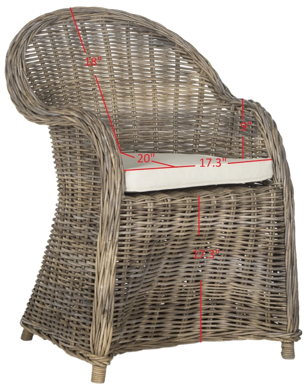 SAFAVIEH Zane Traditional Wicker Outdoor Club Chair, Grey