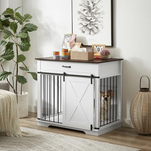 Aoowow Large Double Dog Crate Furniture 72.4" Indoor Dog Kennel with Sliding Barn Door and Divider