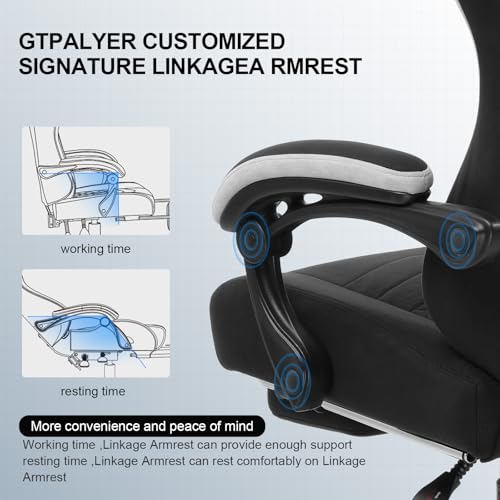 GTPLAYER Gaming Chair, Computer Office Chair with Pocket Spring Cushion, Linkage Armrests and Footrest