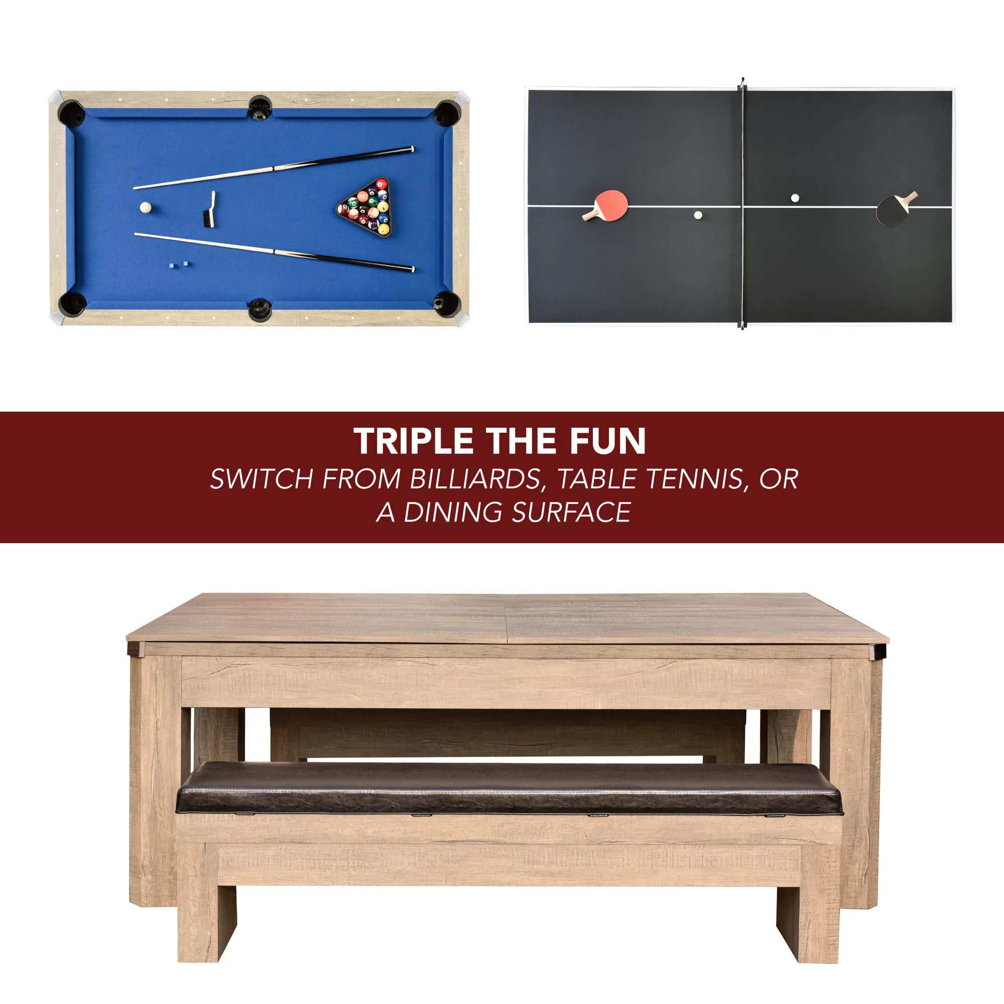 Hathaway Newport 7-ft Pool Table Combo Set with Benches - Rustic Gray Finish