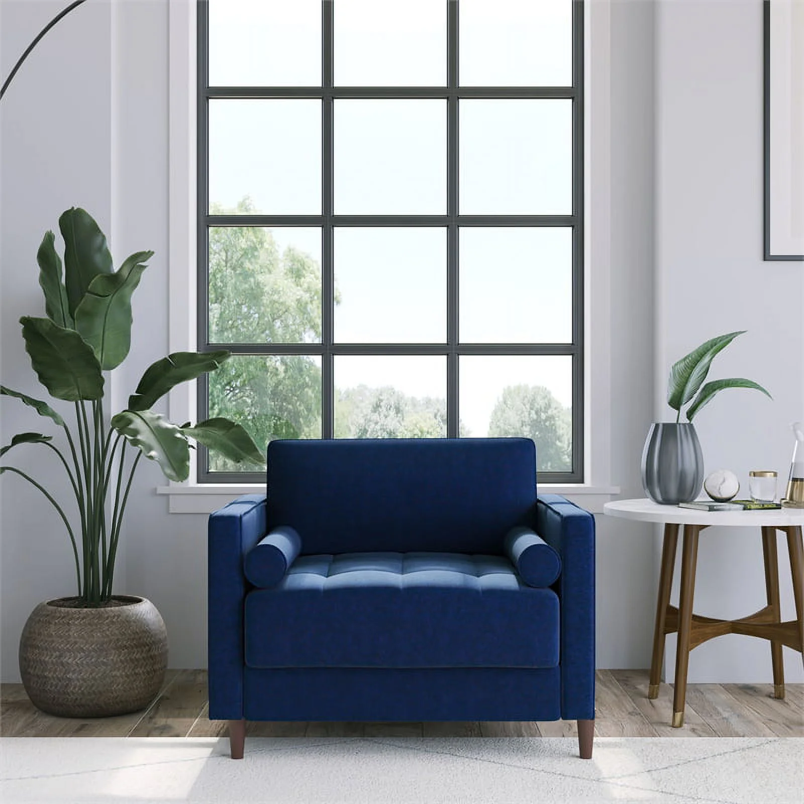 LifeStyle Solutions Jareth King Chair in Navy Blue Fabric Upholstery
