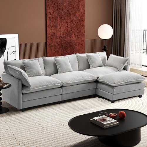Ihanherry 111.4" U Shaped Modern Cloud Sofa Modular Sectional Couch with 2 Ottoman, 5-Seat Chenille Deep Seat Sofa with Pillow for Living Room