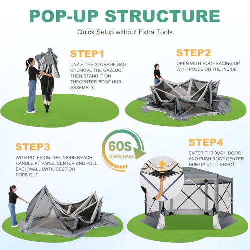 COBIZI 12x12ft Pop up Gazebo Screen Tent Screen House for Camping, Camping Outdoor Screened Gazebo, Canopy Tent