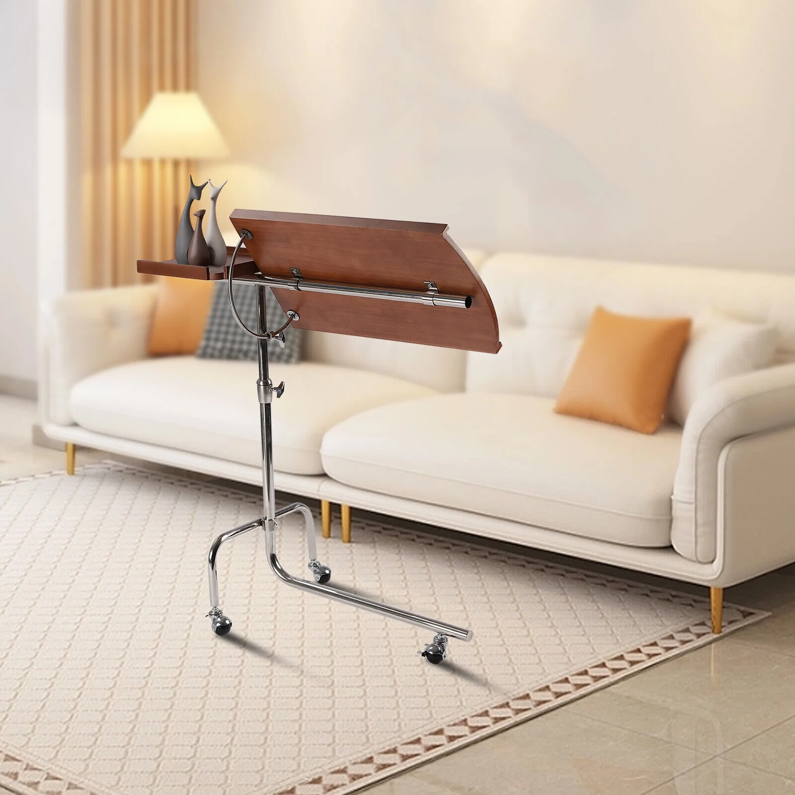 Miumaeov Swivel TV Tray Table C Shape Couch Sofa Table Tray Table Height & Tabletop Adjustable Solid Wood Oversized Table Laptop Desk End Table for