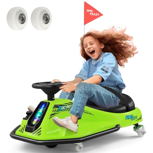 360 Degrees Rotating Ride On Drift Car and 2 Replacement Universal Wheels, 24V Electric Drifting Go Kart for Kids W/Brushless Motor, High/Low Speed