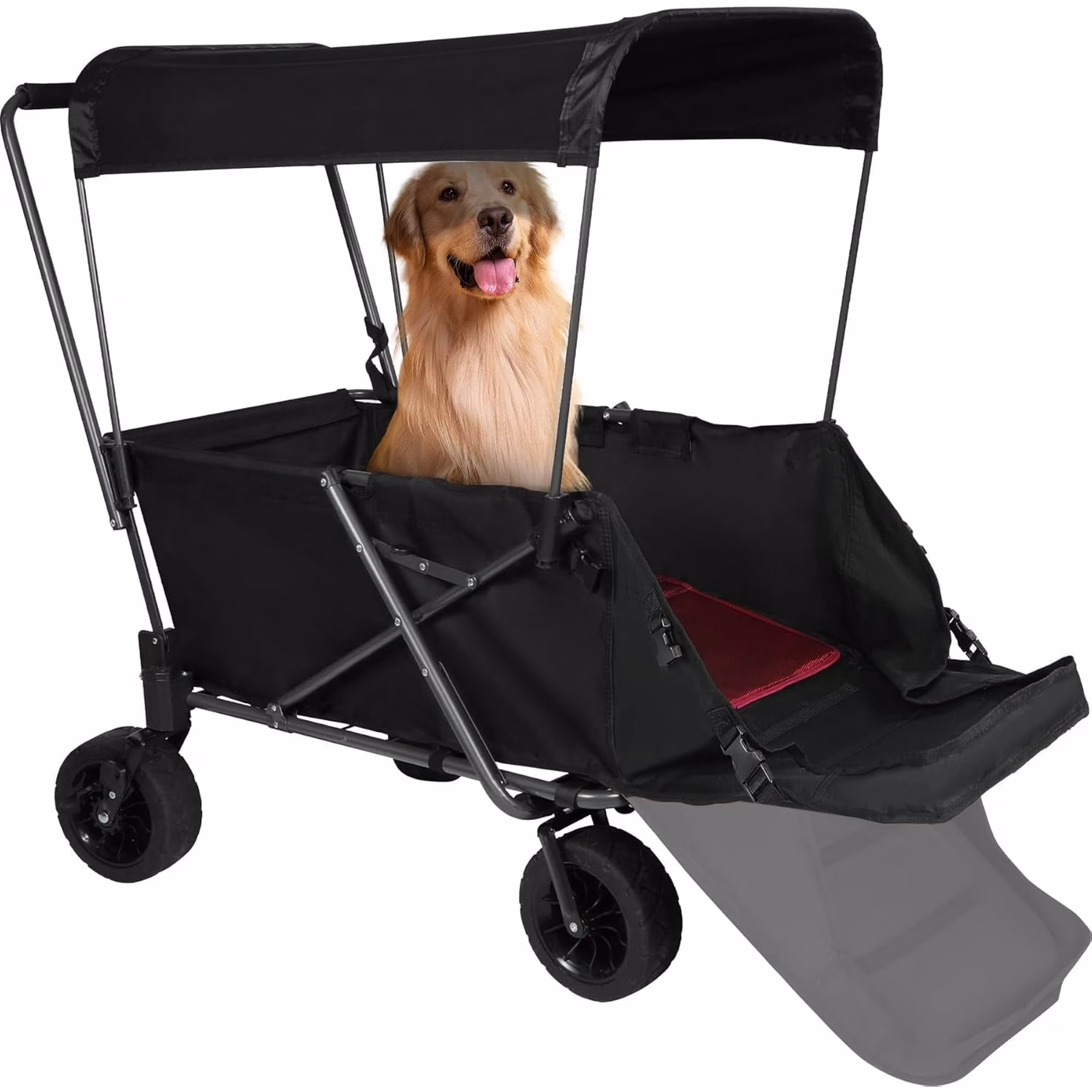 REDCAMP Folding Dog Wagon Cart with Canopy, 220L Capacity Large Collapsible Utility Cart Dog Stroller with Tailgate for Sports Shopping Pet, Black