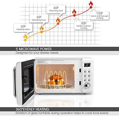 LDAILY Moccha 0.7Cu.ft Retro Microwave Oven, 0.7Cu.ft, 700-Watt Countertop Microwave Ovens w/5 Micro Power, Delayed Start Function, LED Display