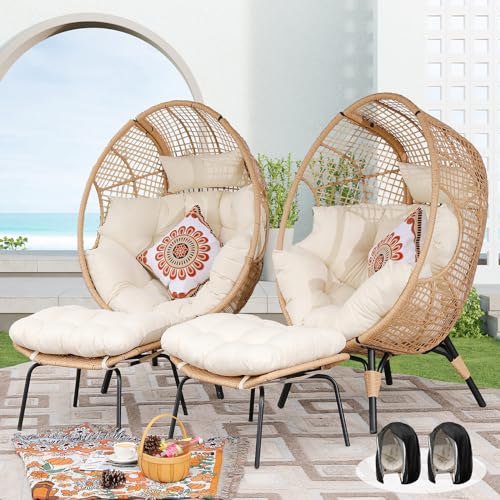 NICESOUL Egg Chair Indoor Outdoor, Large Egg Lounge Chair w/Ottoman, Oversized Comfy Cushioned Brid Cage Seat 440lbs