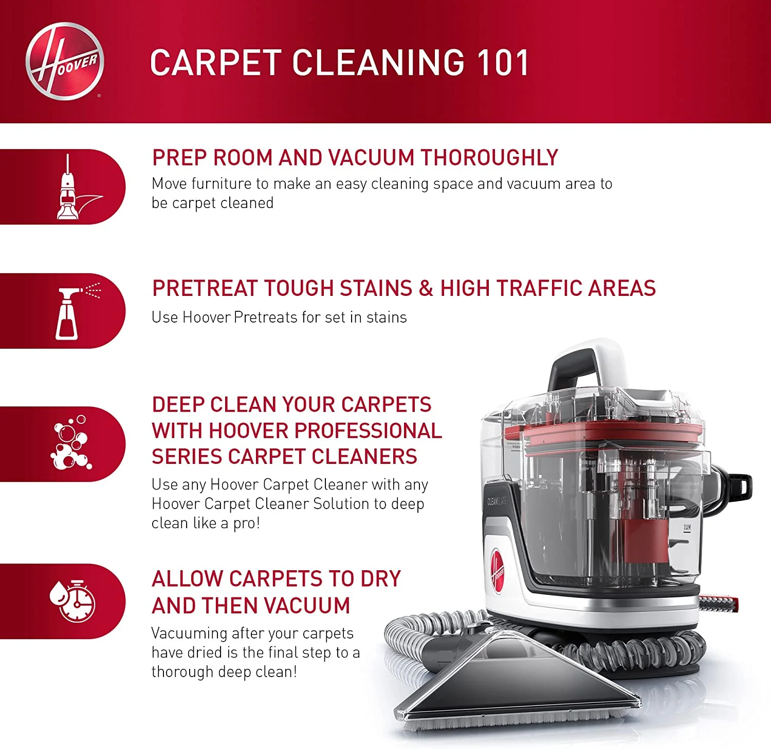 Hoover CleanSlate Pet Carpet & Upholstery Spot Cleaner, Stain Remover, Portable, with Pet Tool Kit, FH14051, White