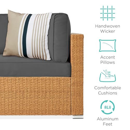 Best Choice Products 7-Piece Modular Outdoor Sectional Wicker Patio Conversation Set w/ 2 Pillows, Coffee Table, Cover Included - Gray/Navy