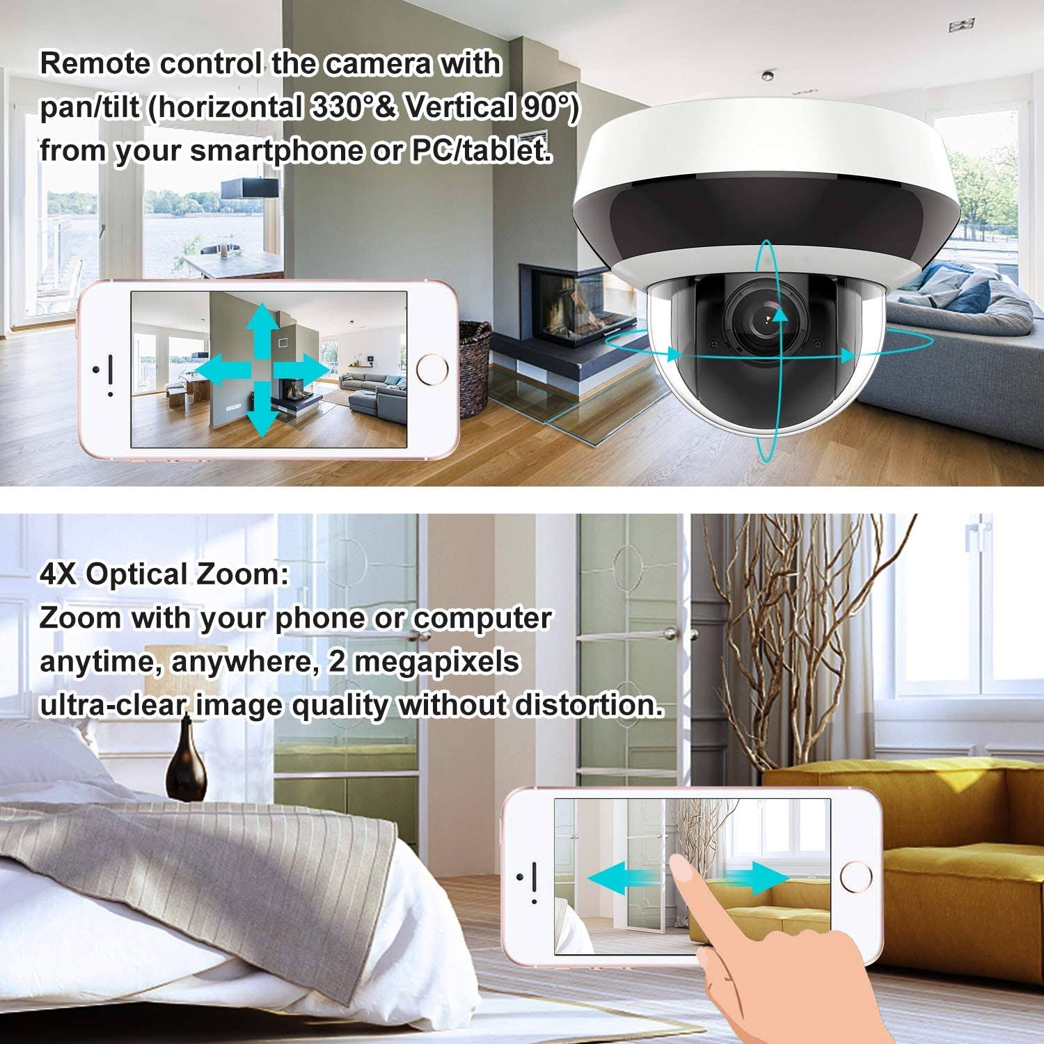 Anpviz Security 4.0MP PoE IP PTZ Dome Camera, Hikvision Compatible 4X Optical, 16x Digital Zoom, H.265+ Outdoor Mini Security Ca